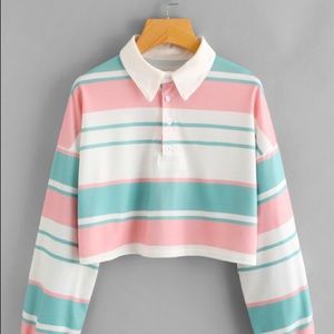 A Striped Drop Shoulder Crop Polo Shirt